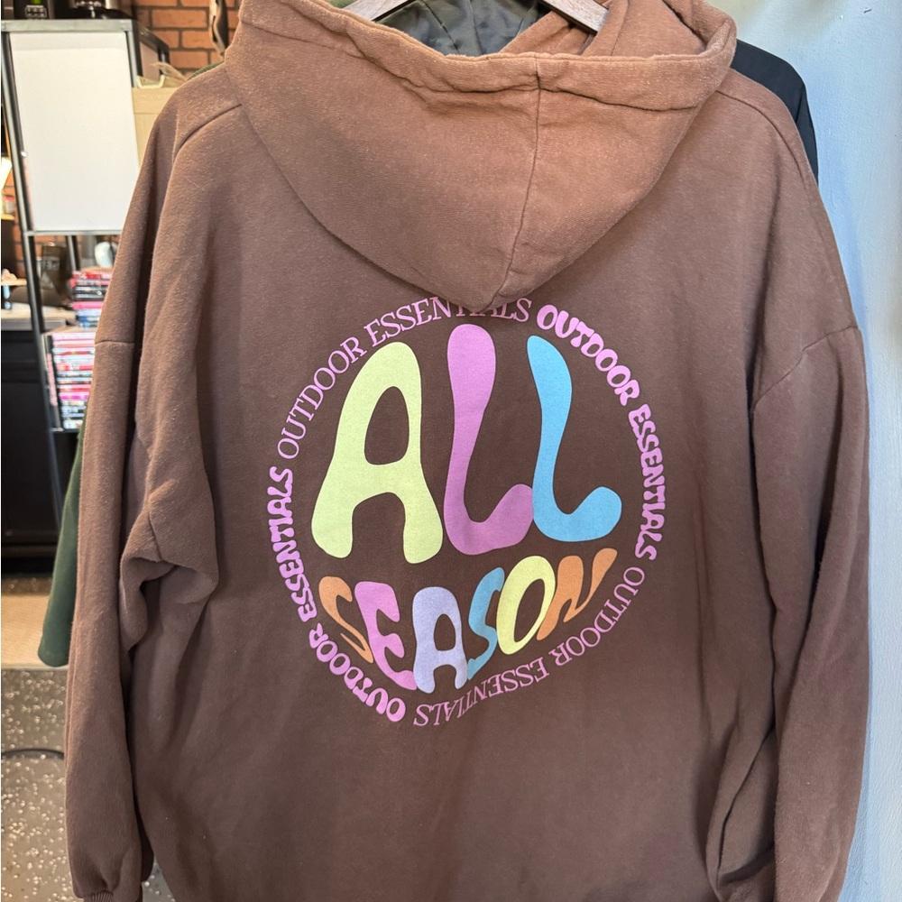 Essentials Brown Hoodie with Multicolor Graphic